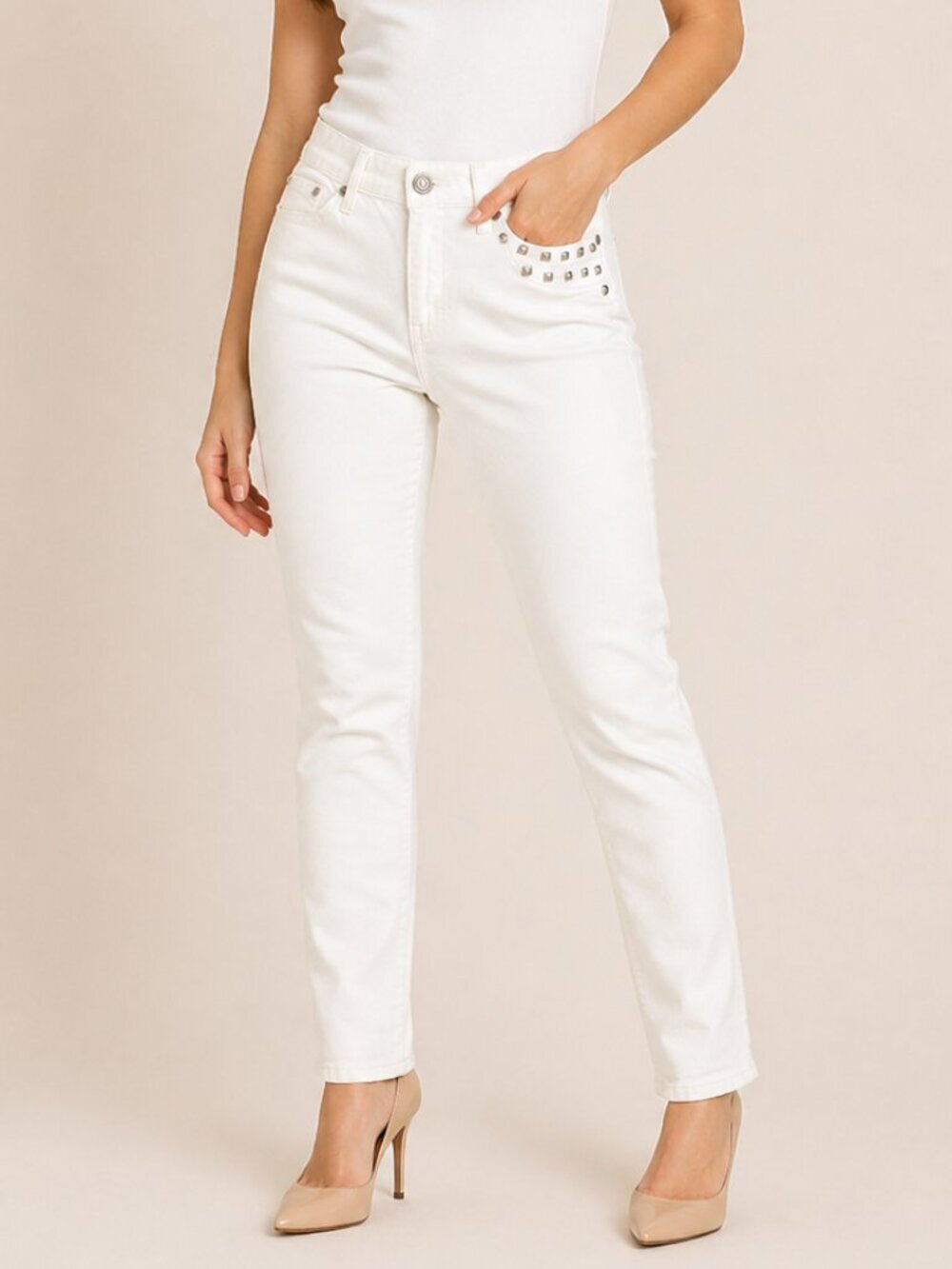 Levi’s White Studded Boyfriend Skinny Jeans